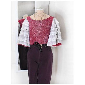 [ TAY.AVERY ] Calico Ruffle Sleeved Crop Top